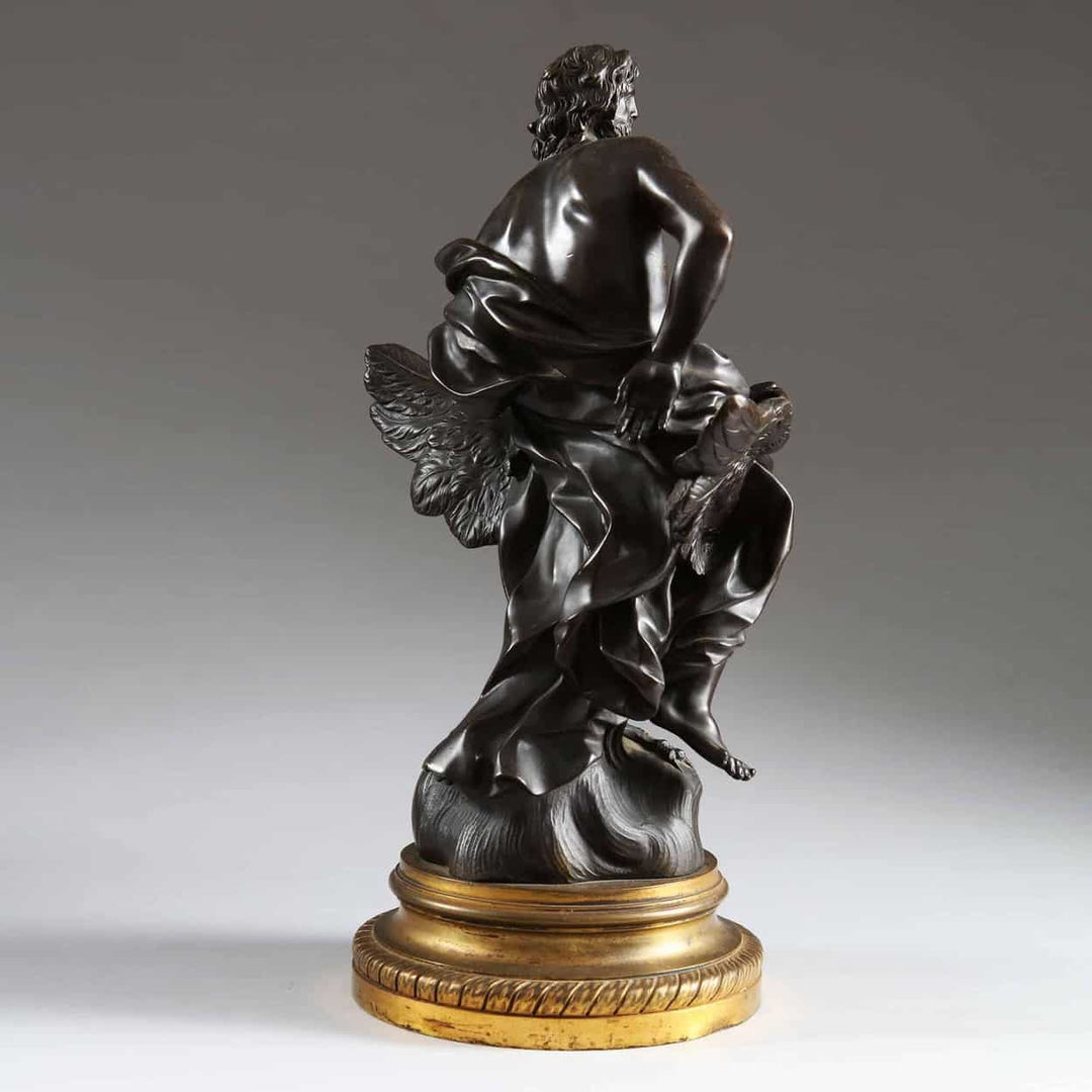 Antique Bronze Statue of Zeus riding an Eagle, 19th Century French bronze sculpture on a gold base
