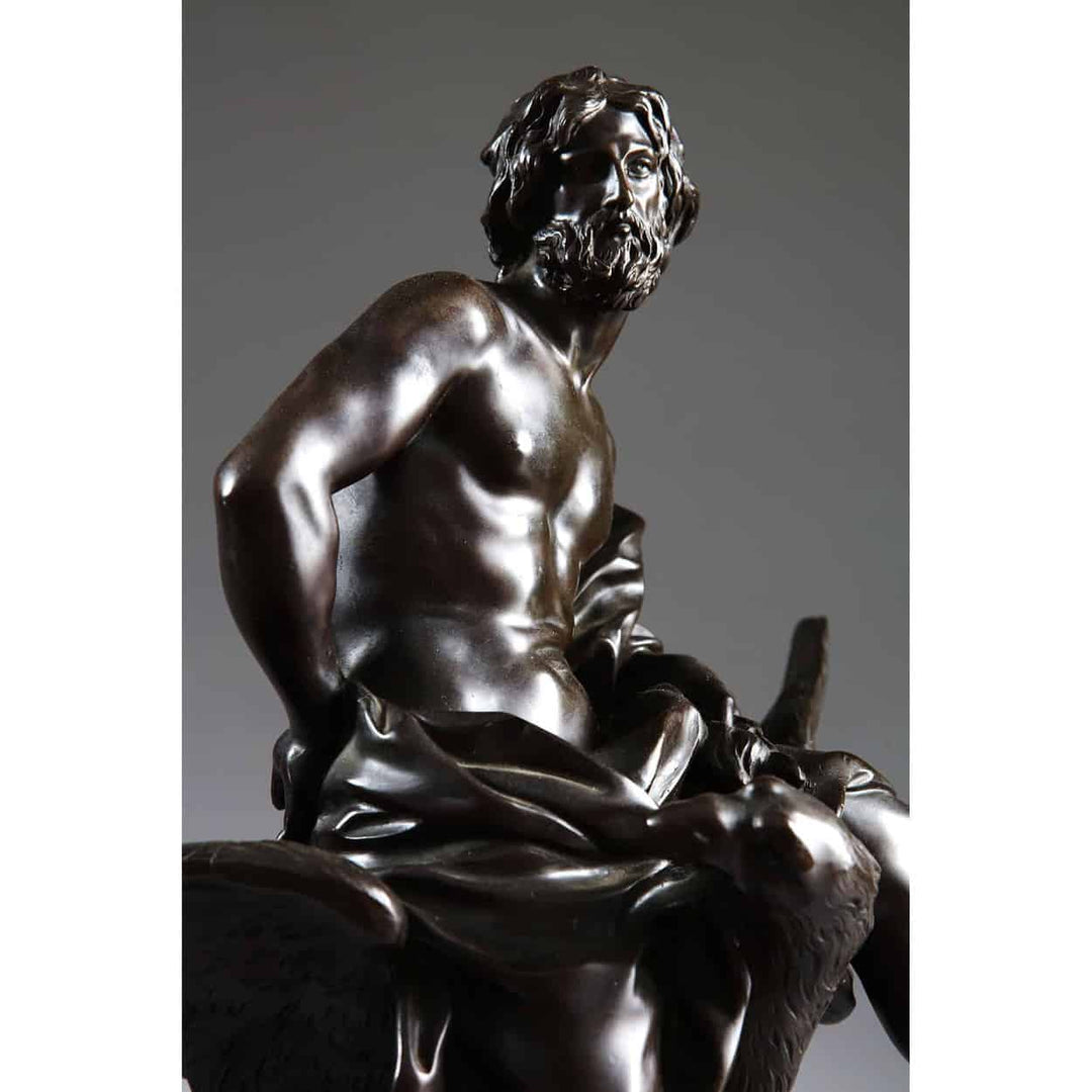 Antique Bronze Statue of Zeus riding an Eagle, 19th century detailed bronze sculpture from France circa 1860.