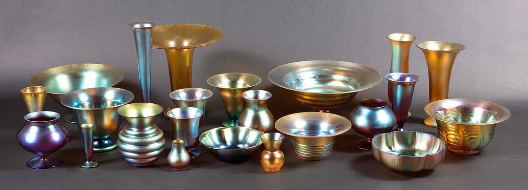 23 Art Deco WMF Myra Iridescent Glass Bowls And Vases