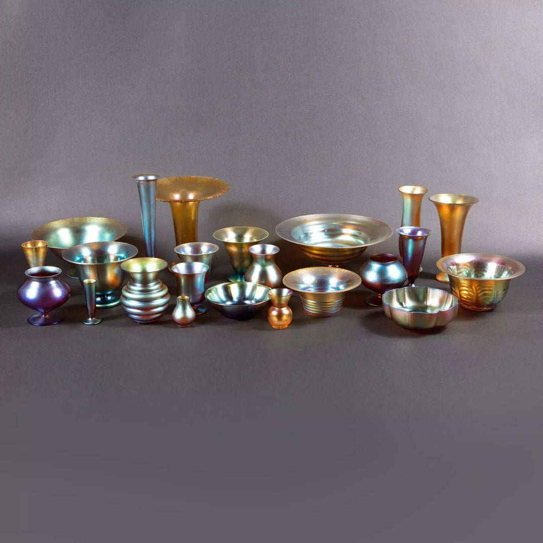 23 Art Deco WMF Myra Iridescent Glass Bowls And Vases