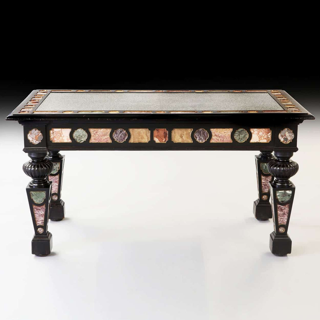 Important Antique Italian Marble Centre Table with Florentine granito verde and inlaid specimen marble, circa 1870.