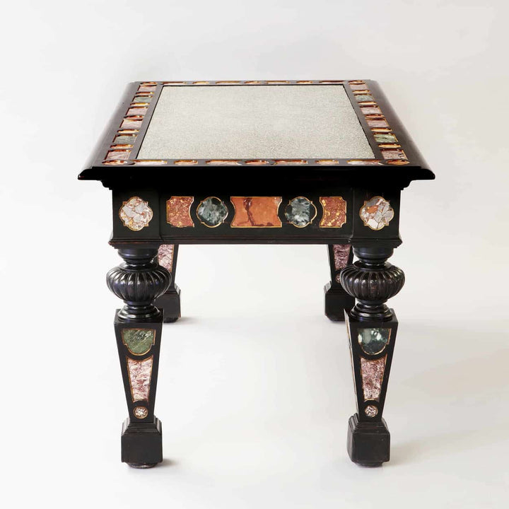 Important Antique Italian Marble Centre Table with 19th century Florentine granito verde and specimen marble inlaid design.