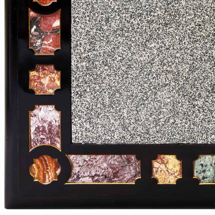 Important Antique Italian Marble Centre Table with Florentine granito verde and multicolored marble inlays, circa 1870.