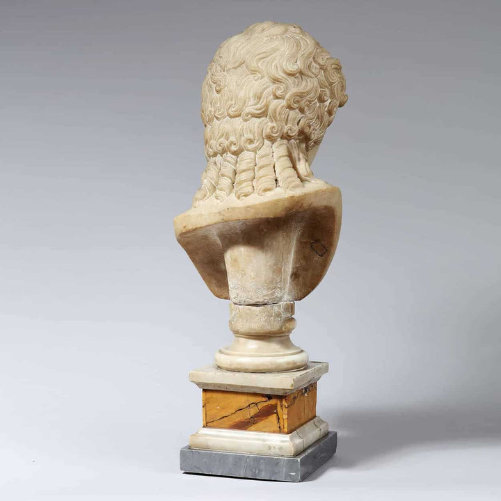 Eros Di Centocelle marble bust on Siena marble plinth, circa 1800, Italian antique sculpture side view.