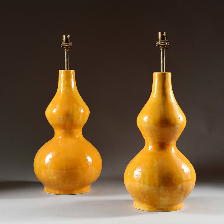 Pair of Yellow Double Gourd Vases as Lamps