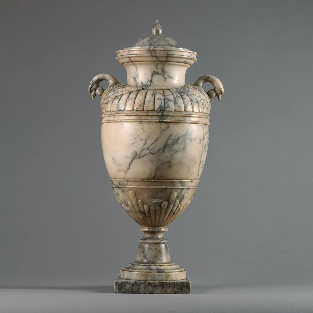 Art Deco White Variegated Alabaster Urn