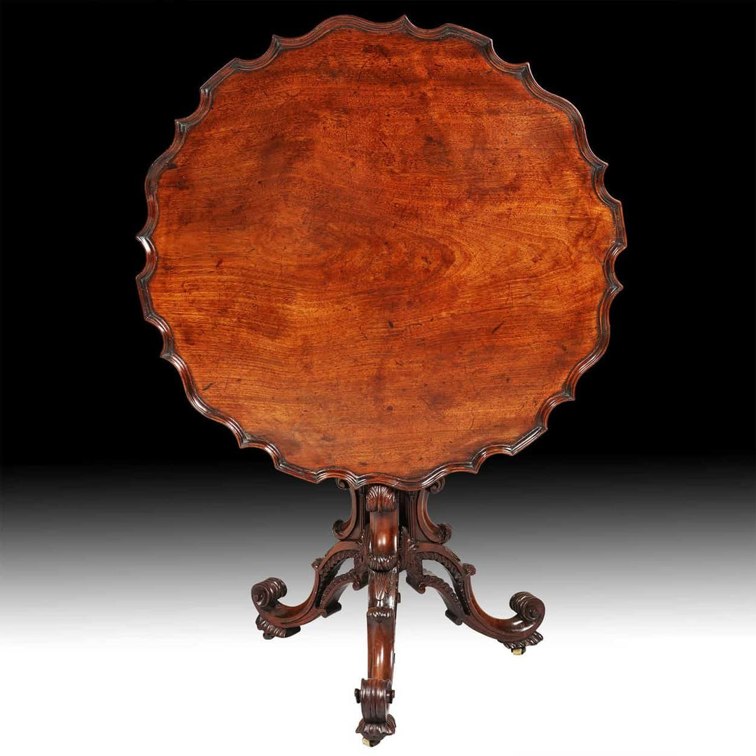 Tripod Table Attributed to James Allan of Fredericksburg mid-18th century with scalloped edge and carved base
