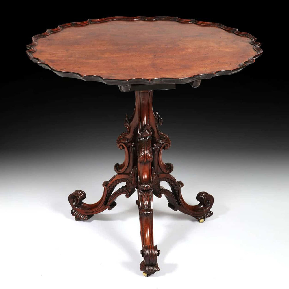 Tripod Table Attributed to James Allan of Fredericksburg, mid 18th century, carved wooden tripod base, scalloped top.