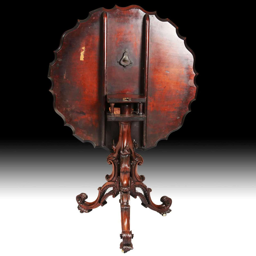 Tripod Table Attributed to James Allan of Fredericksburg circa 1760 with carved legs and scalloped edge top.