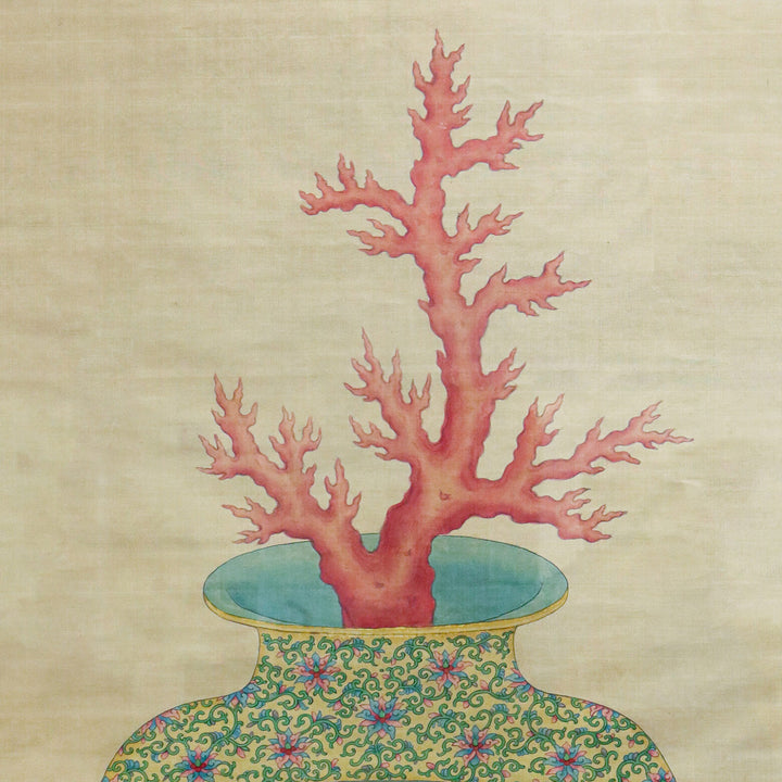 Chinese Republic Period Canton Enamel Vase Painting on Silk