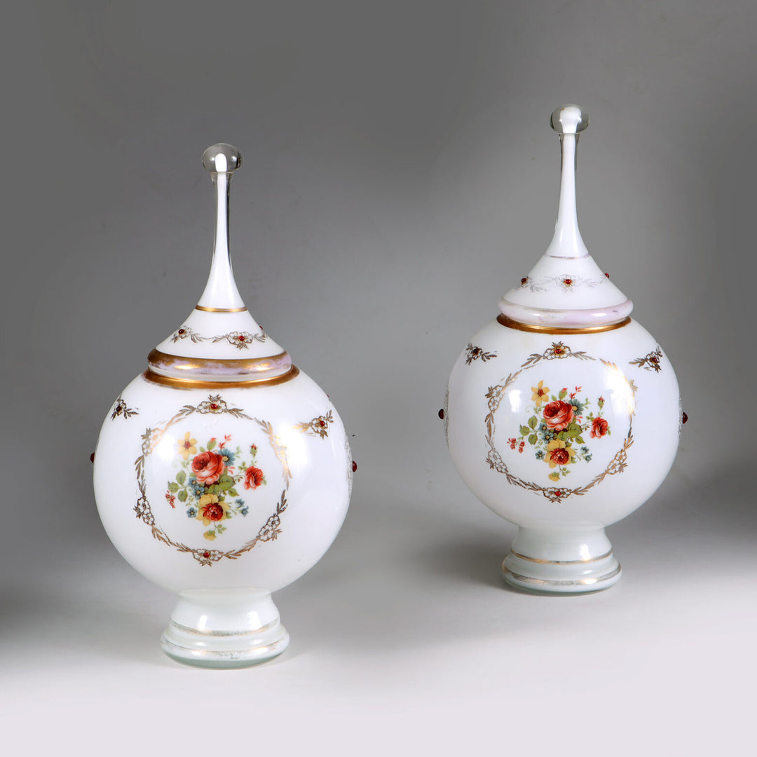 Pair of Opaline Glass Vases and Covers