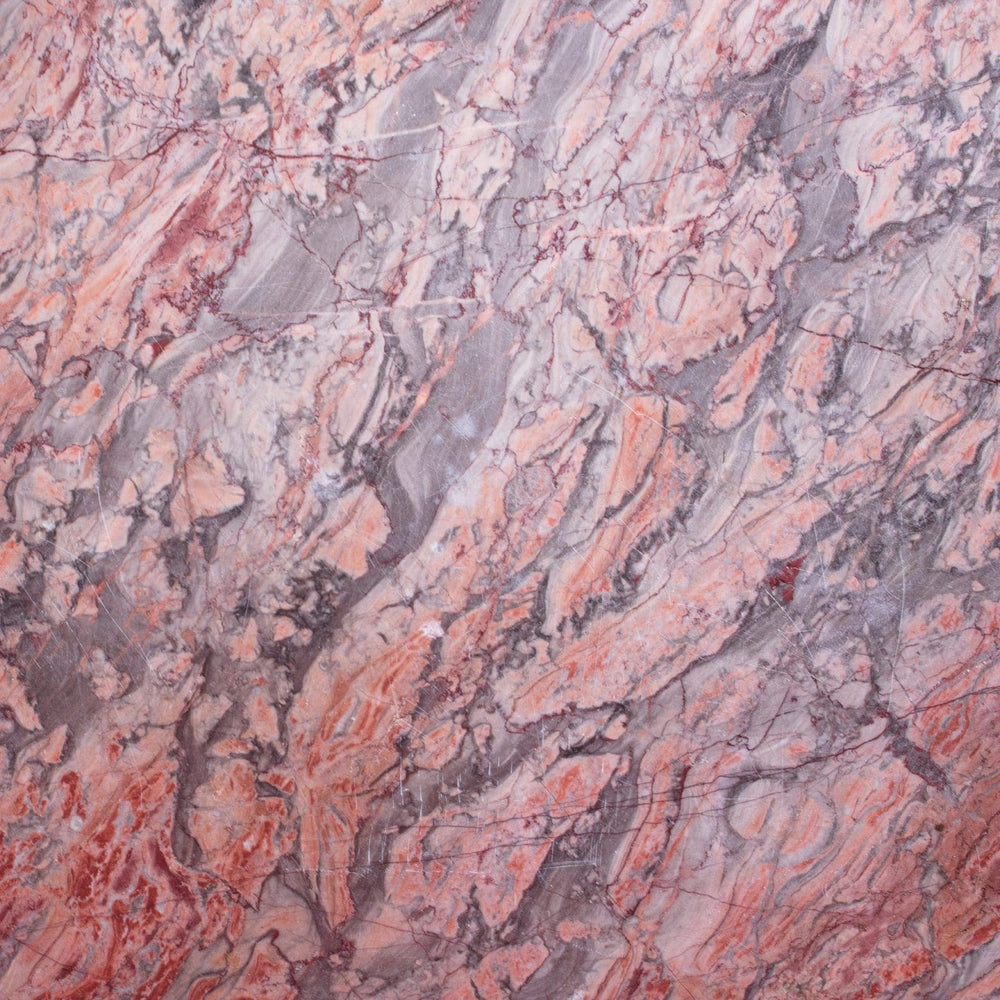 Substantial marble Console Table showcasing a detailed pink and gray veined marble surface close-up texture.