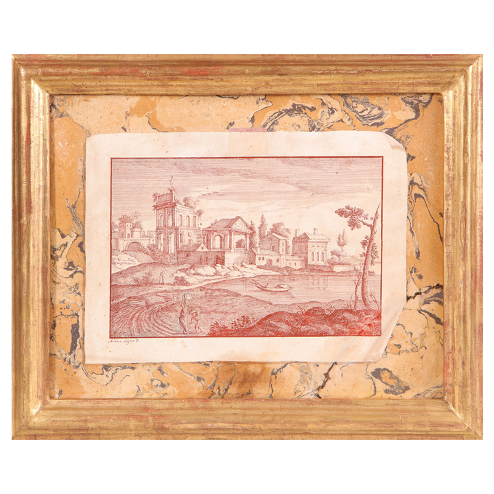 A group of three early 18th century scagliola trompe l'oeil panels