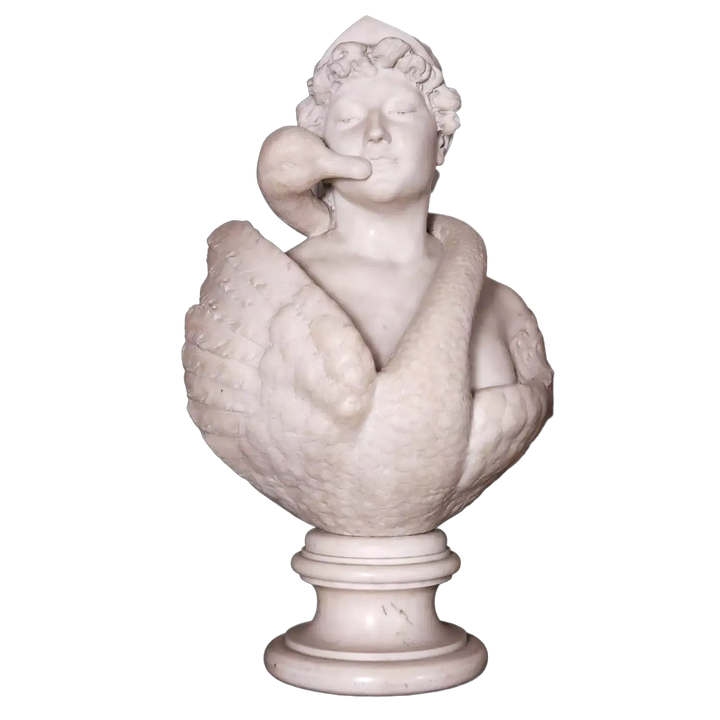 Leda and the Swan | Marble Bust carved in white marble, Italian Risorgimento style, late 19th century, 72 cm tall