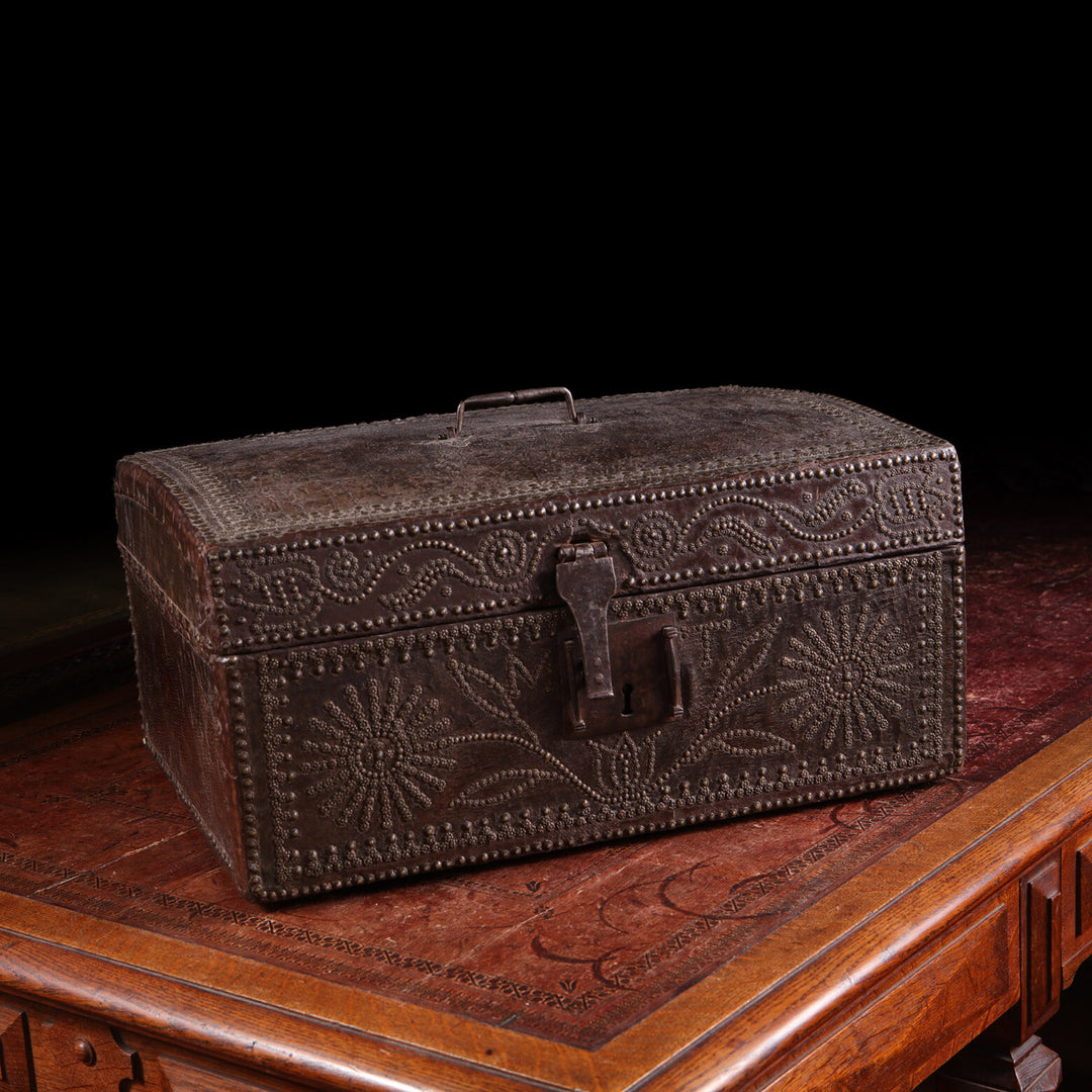 Large French Studded Leather Travelling Chest