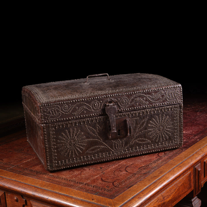 Large French Studded Leather Travelling Chest