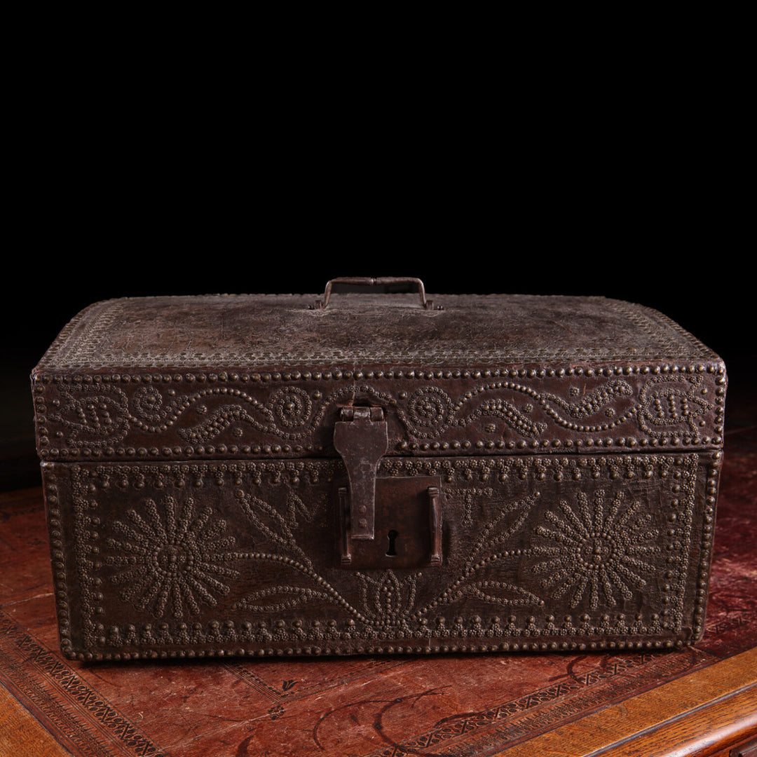Large French Studded Leather Travelling Chest