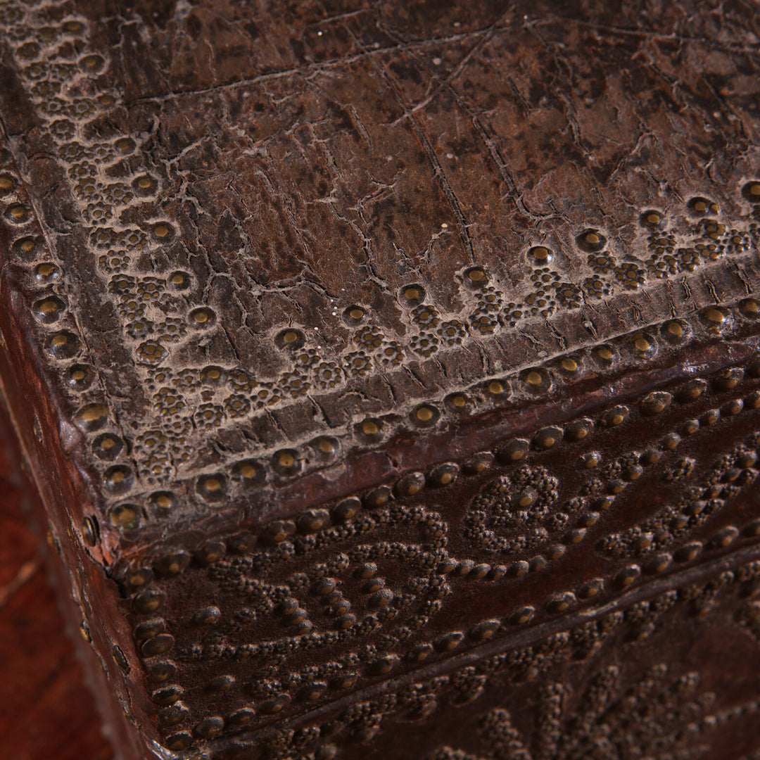 Large French Studded Leather Travelling Chest