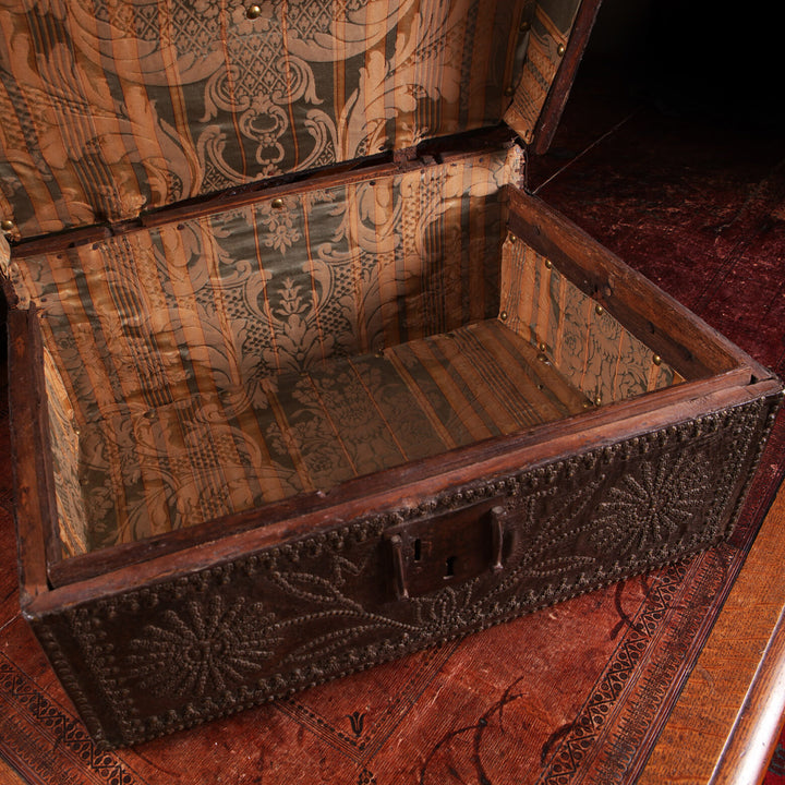 Large French Studded Leather Travelling Chest