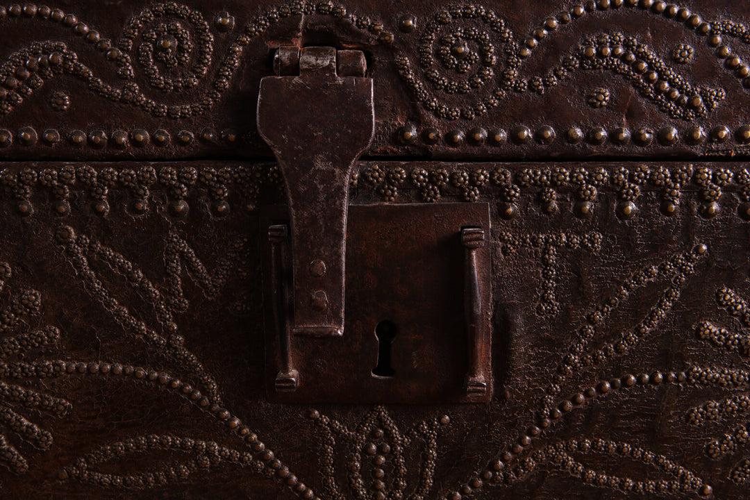 Large French Studded Leather Travelling Chest