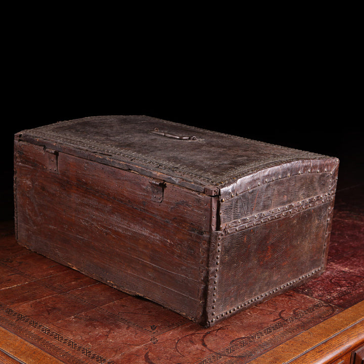 Large French Studded Leather Travelling Chest