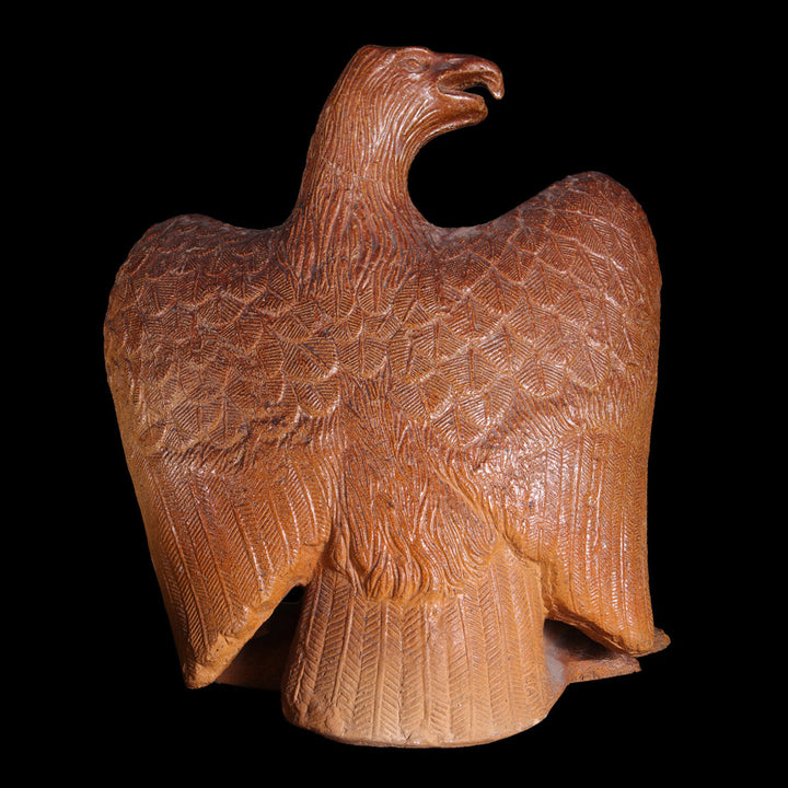 Salt Glazed Eagles pottery piece with detailed wings and open beak, 19th century English art sculpture.