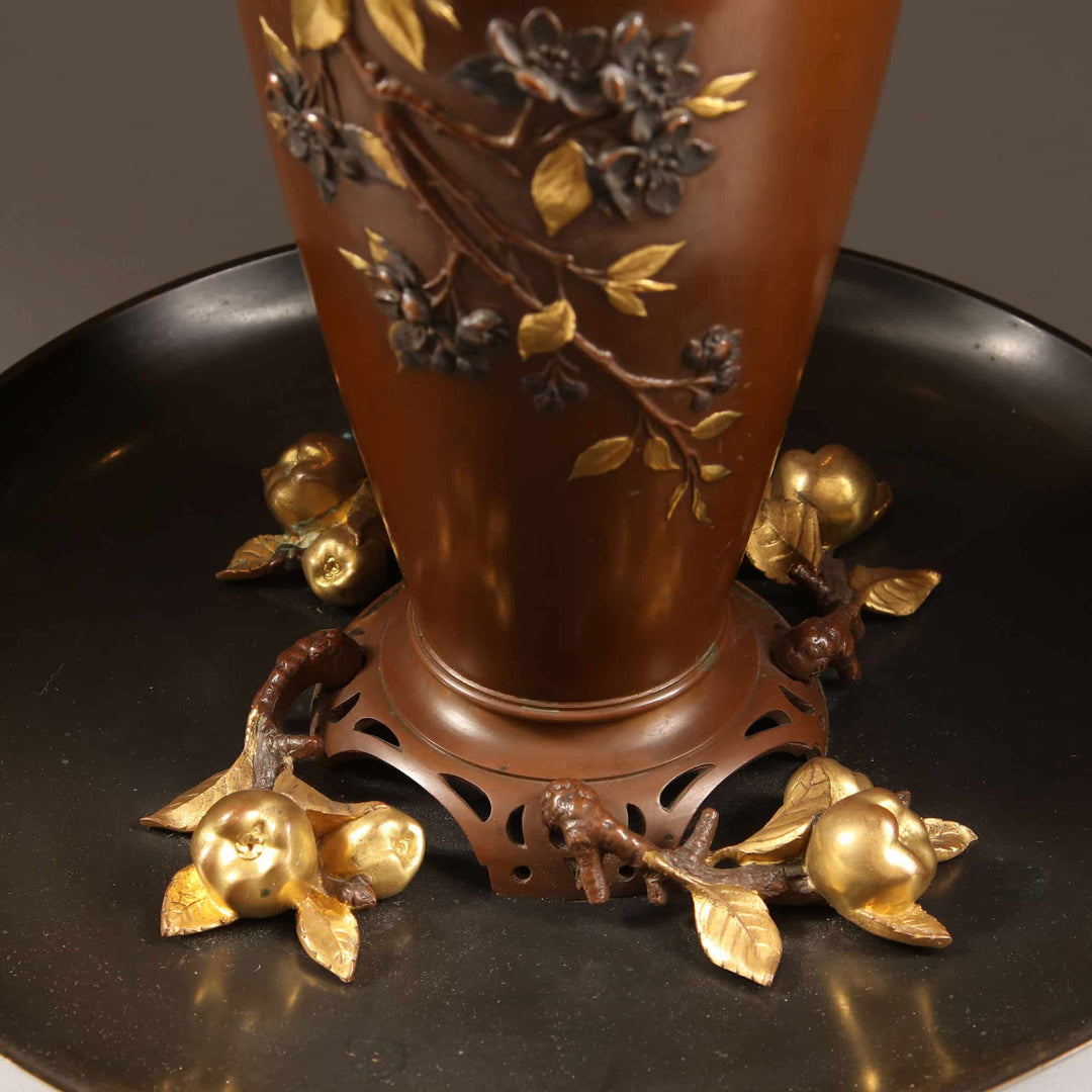 Japonism French Bronze mounted Vase and Dish