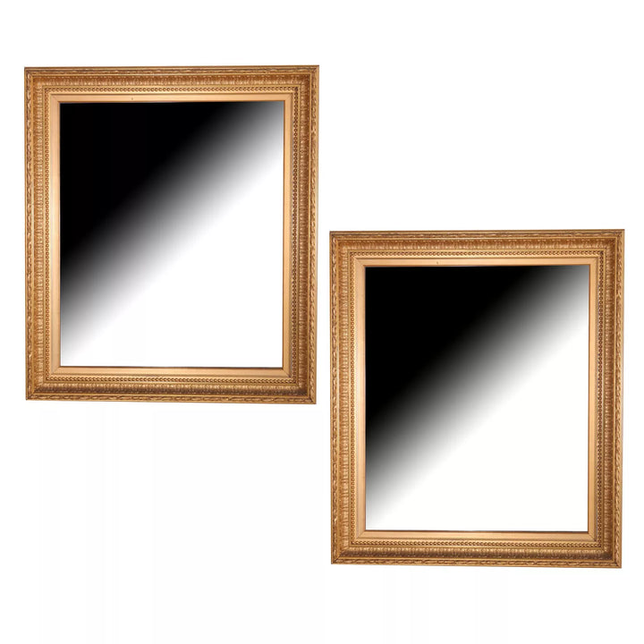 Pair of Giltwood Rectangular Wall Mirrors with solid gilded frames and decorative mouldings, English 20th century style.