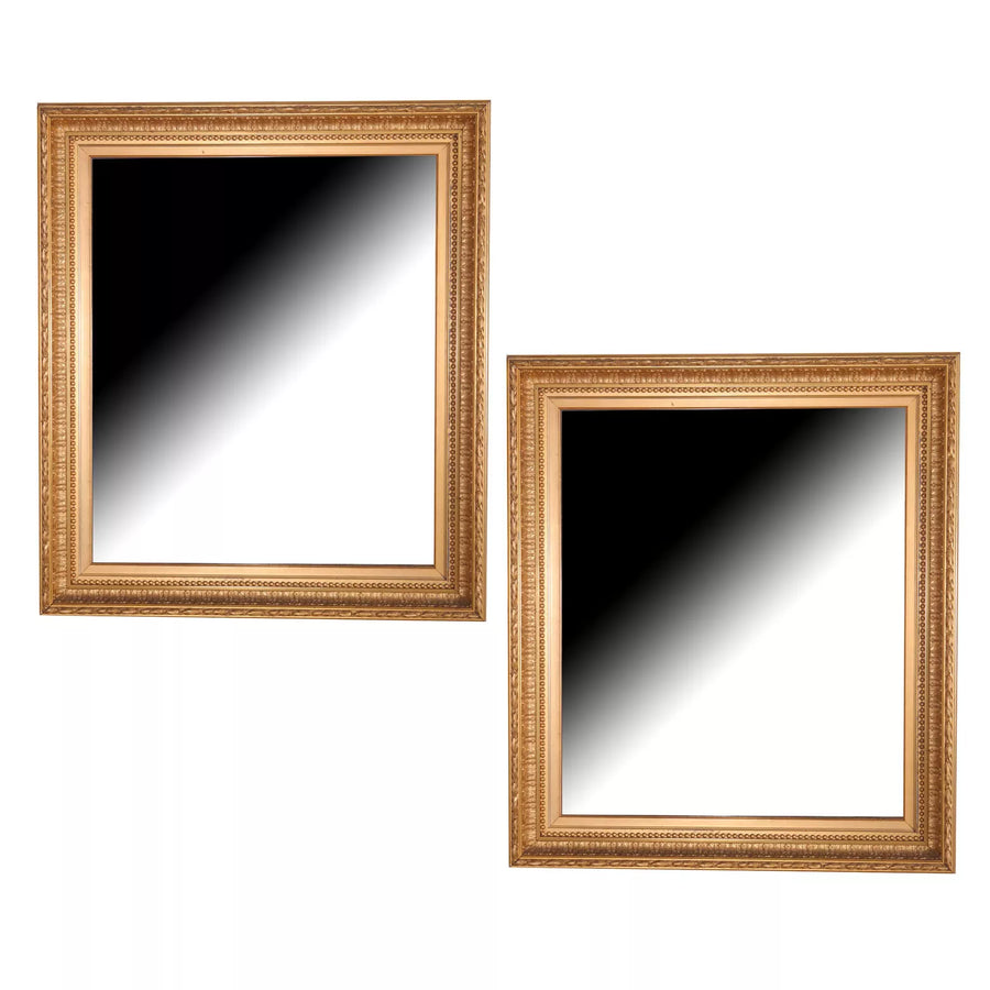 Pair of Giltwood Rectangular Wall Mirrors with solid gilded frames and decorative mouldings, English 20th century style.