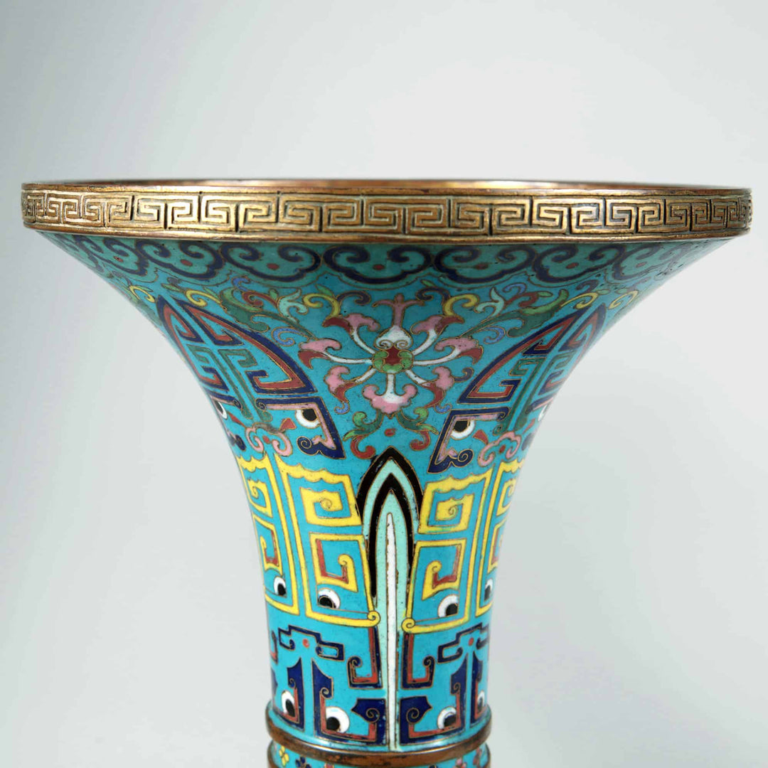 Pair of 19th century Chinese Qing Dynasty Blue Cloisonne Gu Vases