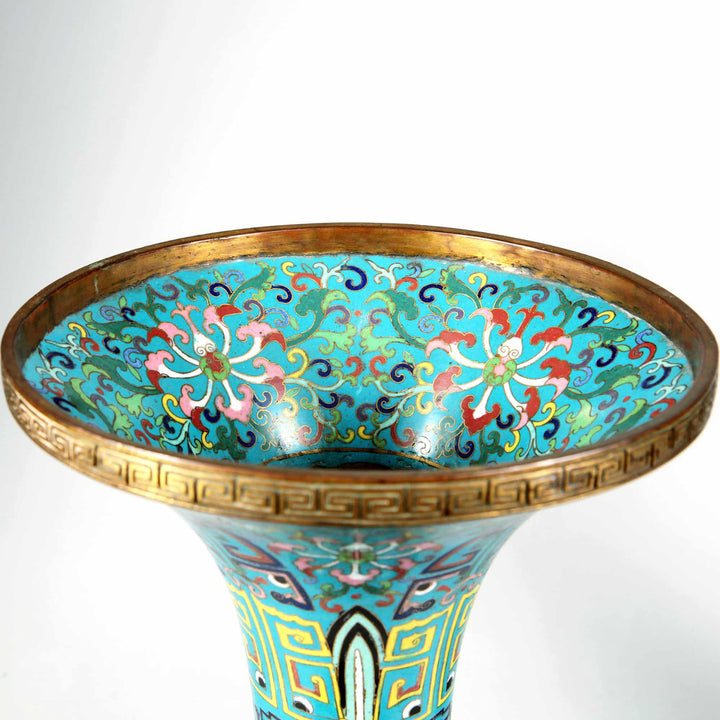 Pair of 19th century Chinese Qing Dynasty Blue Cloisonne Gu Vases