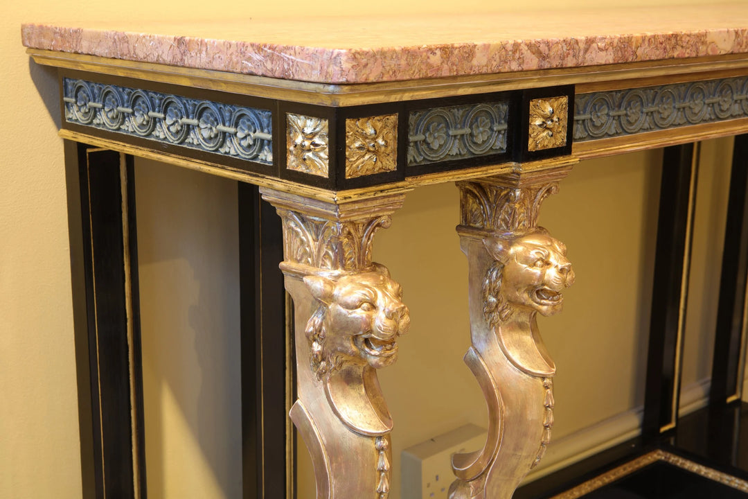 A 19th C Holland and Sons Giltwood, Ebonised, Marble Top Console Table