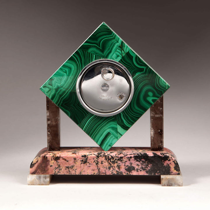 Art Deco Polished Stone Arthur Imhof Swiss Desk Clock