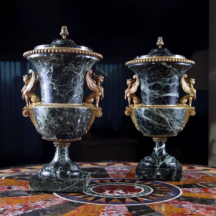 Pair of Marble and Ormolu Classical urns