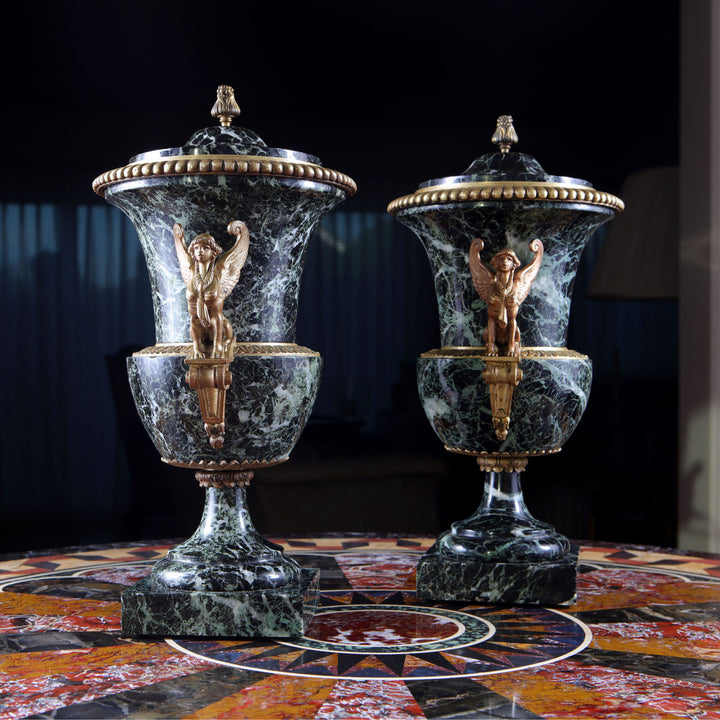 Pair of Marble and Ormolu Classical urns