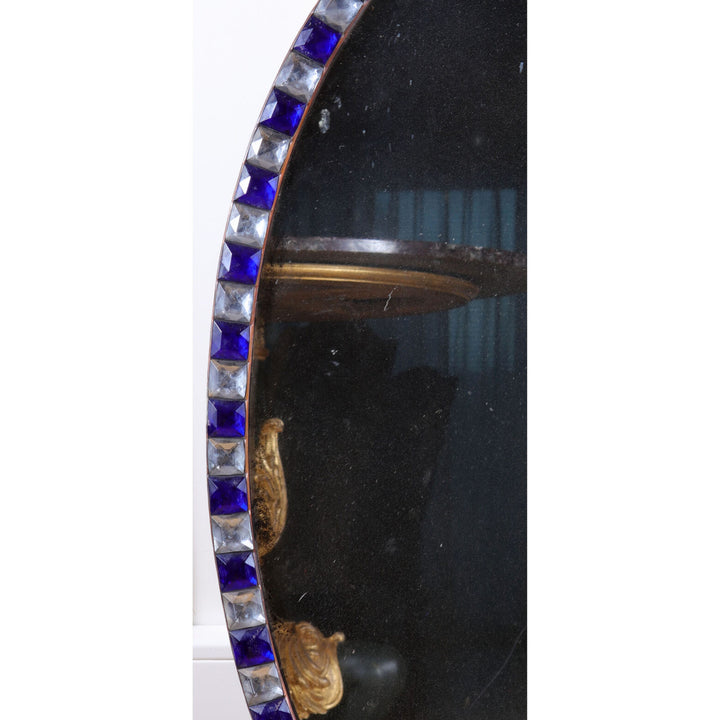 Pair of Irish Oval Lozenge Mirrors with blue and clear lozenge accents, 103 cm height, 75 cm width.