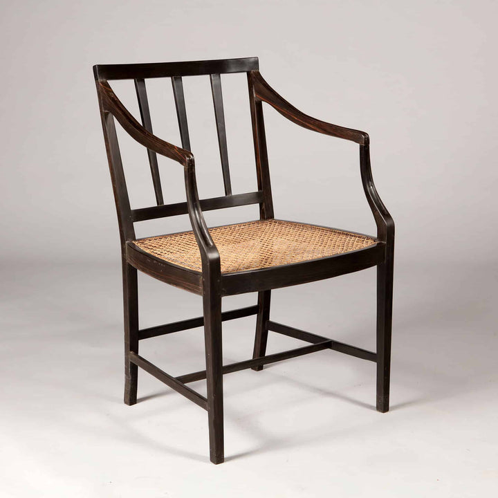 12 Solid Ebony Anglo Indian Dining chairs with Caned Seats