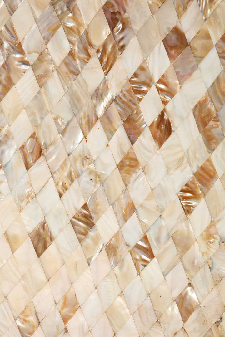 Pair Mughal style Mother of Pearl Square End Tables with polished abalone shell veneer in diamond pattern