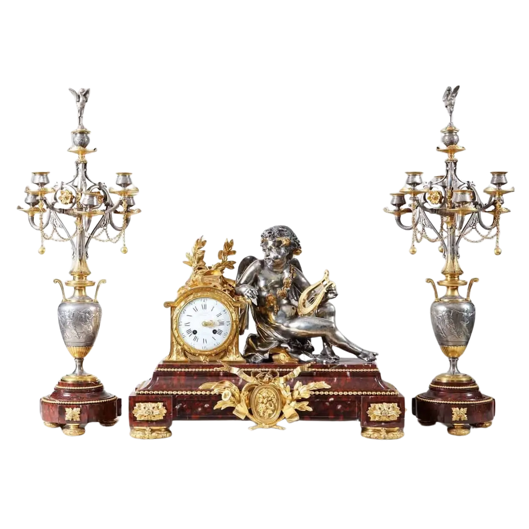 Rouge Griotte Marble French Clock Garniture