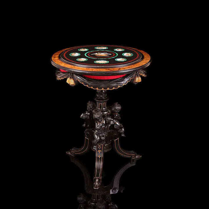 Grand Tour Micro Mosaic Table Attributed to Cesare Roccheggiani with intricate 19th-century micromosaic and bronzed gilt decor