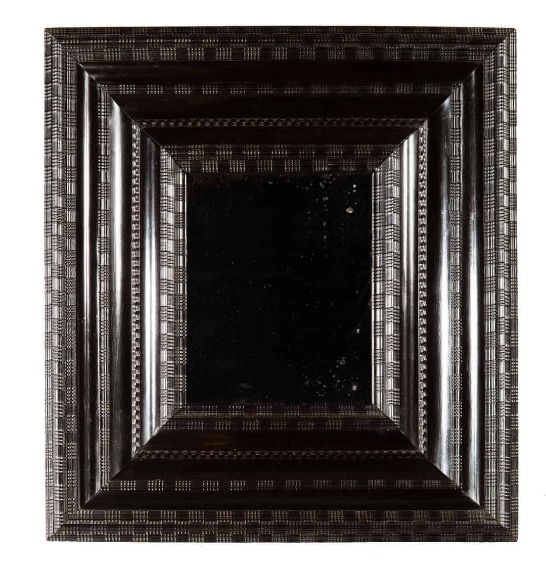 Chequerboard Ripple Moulded Mirror - Dutch Ebonised with deep, detailed black ebonised ripple frame measuring 90 by 84 cm.