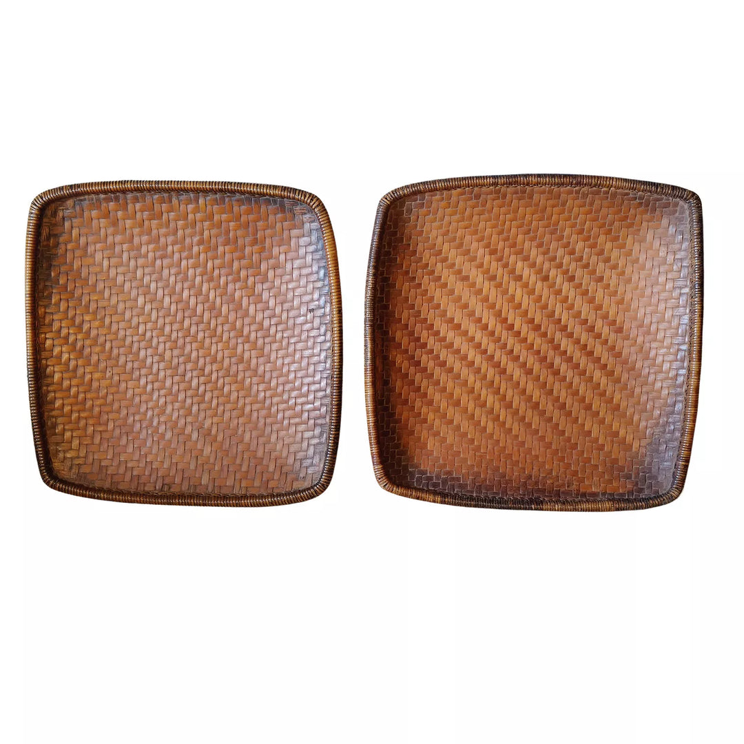 Pair of Square Woven Rattan Rice Winnowing Baskets