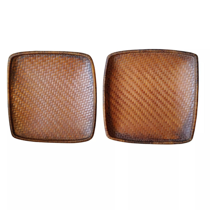 Pair of Square Woven Rattan Rice Winnowing Baskets