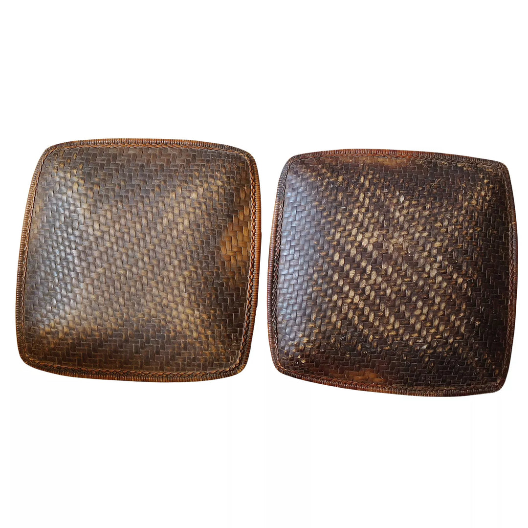 Pair of Square Woven Rattan Rice Winnowing Baskets