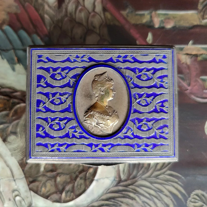 Queen Mary Blue Enamel And Silver Box