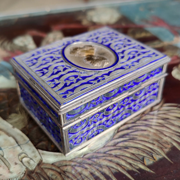 Queen Mary Blue Enamel And Silver Box
