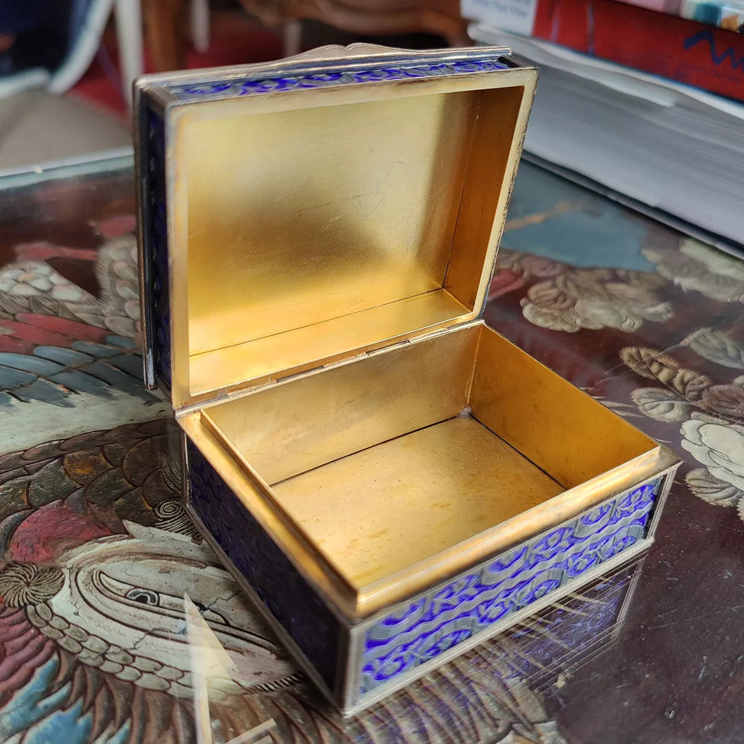 Queen Mary Blue Enamel And Silver Box