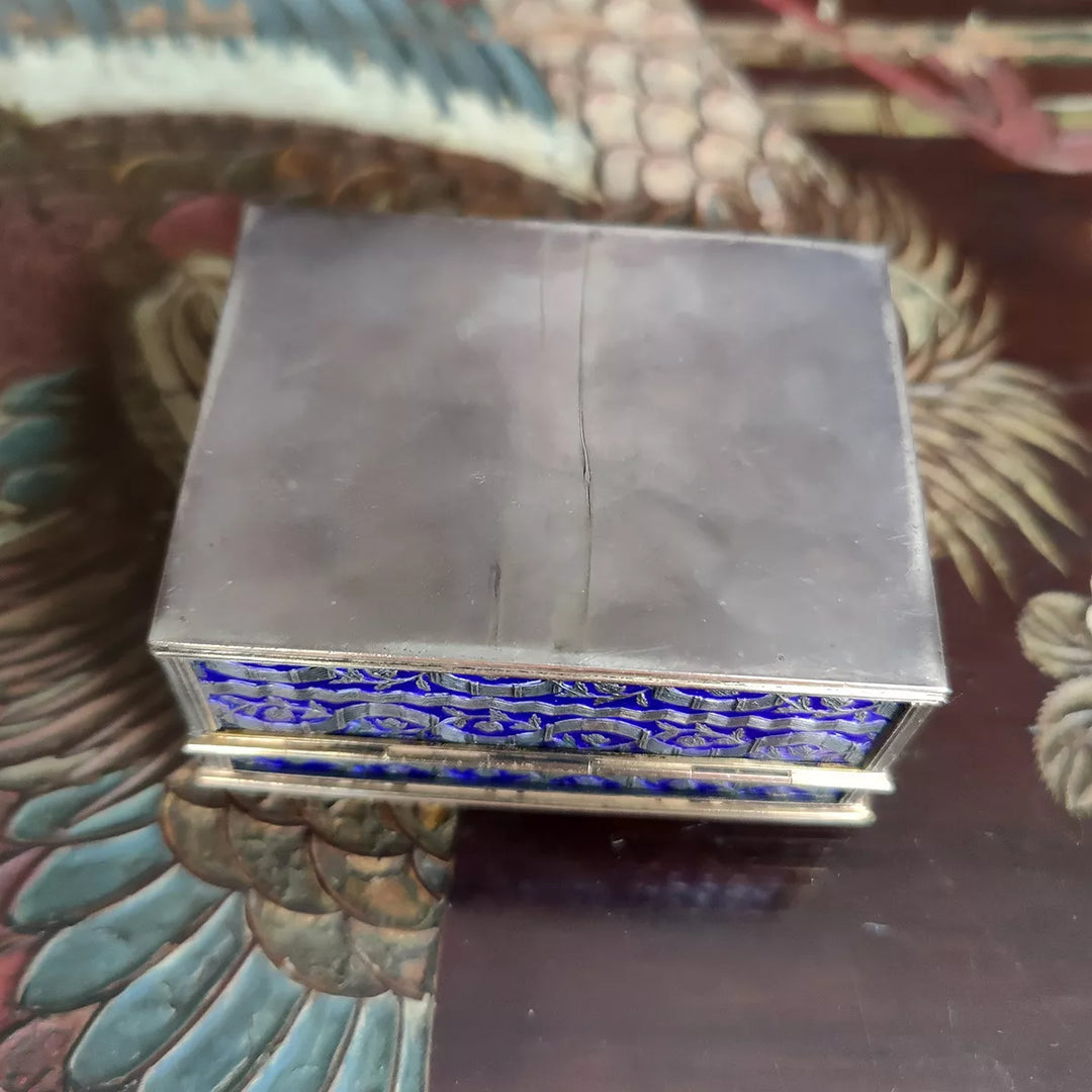 Queen Mary Blue Enamel And Silver Box