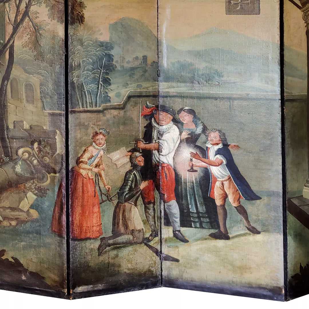 17th Century Baroque Painted 6 Fold Screen | Don Quixote