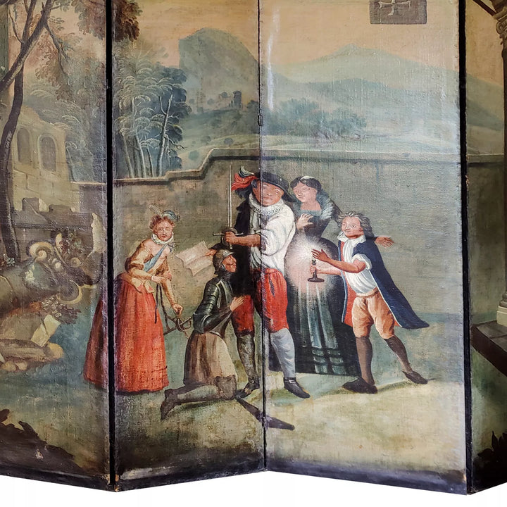 17th Century Baroque Painted 6 Fold Screen | Don Quixote